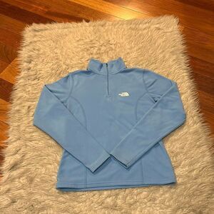 The north face anchor logo light blue polyester fleece long sleeve  quarter zip